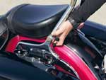 If a passenger doeasn't figure in you plans, the quick-release feature of the the Yamaha's backrest makes the transition to boulevard mode a snap. If a passenger doeasn't figure in you plans, the quick-release feature of the the Yamaha's backrest makes the transition to boulevard mode a snap.